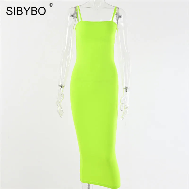 Sibybo Spaghetti Strap Backless Sexy Long Dress Party Off Shoulder Strapless Summer Maxi Dress Black Bodycon Dress Women 2021