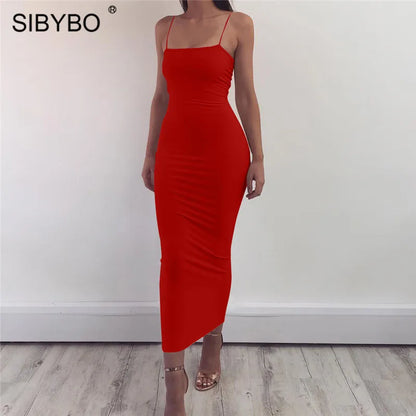 Sibybo Spaghetti Strap Backless Sexy Long Dress Party Off Shoulder Strapless Summer Maxi Dress Black Bodycon Dress Women 2021