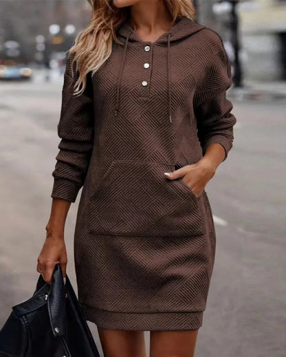 Women Casual Sweatshirt Dress Autumn Winter Mid Length Striped Hooded Sweatshirt For Women Slim Solid Color Hooded Pullovers