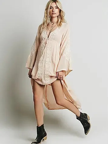 TEELYNN long sleeve dresses Women tunic Vintage floral Embroidered Cotton Long Dress vestidos Casual Hippie Boho Asymmetric robe