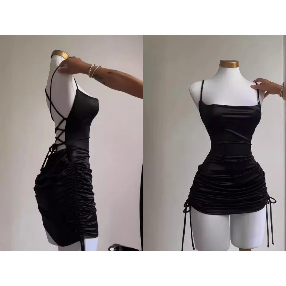 2024 Europe and the United States explosive new cross-border dress summer high sense lace-up sexy halter spice bag hip skirt