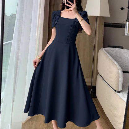 ZANZEA Women Elegant Long Dress Fashion Square Collar Bowknot Sundress 2024 Summer Waisted Vestidos Party Puff Sleeve Dresses