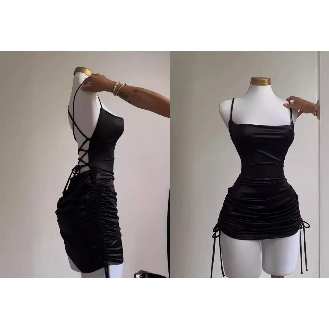 2024 Europe and the United States explosive new cross-border dress summer high sense lace-up sexy halter spice bag hip skirt