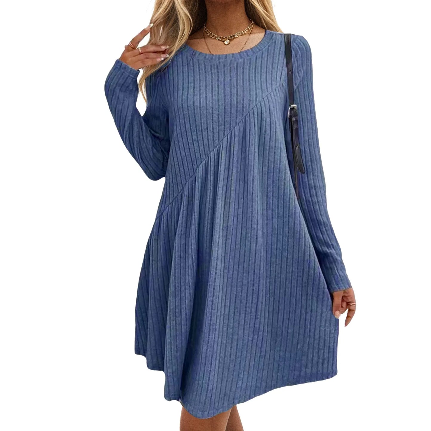 Womens Fall Sweater Dresses Streetwear Crew Neck Long Sleeve Winter Knitted Midi Dress 2024 Asymmetrical Pullover Short Dresses