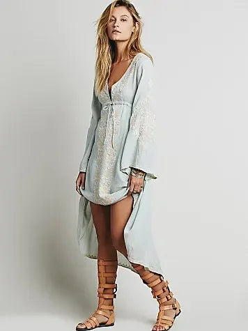 TEELYNN long sleeve dresses Women tunic Vintage floral Embroidered Cotton Long Dress vestidos Casual Hippie Boho Asymmetric robe