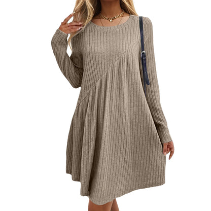 Womens Fall Sweater Dresses Streetwear Crew Neck Long Sleeve Winter Knitted Midi Dress 2024 Asymmetrical Pullover Short Dresses