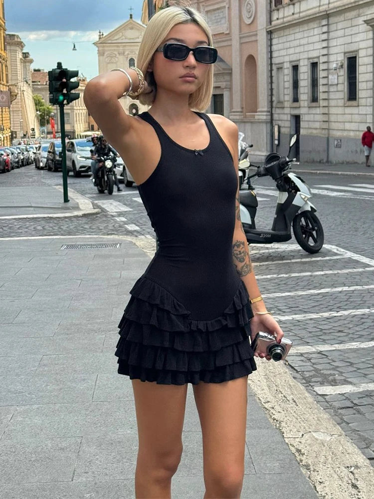 Trendix Sleeveless Ruffle Mini Dress Women Summer Sexy Bodycon High Waist Backless Dresses Street Casual Slim Beach Party Dress