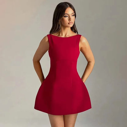 Townlike Waist Wrap A-line Pleated Dress Women Halter Mini 2024 Summer Dress V Neck Backless Nightclub Sexy Party Dresses