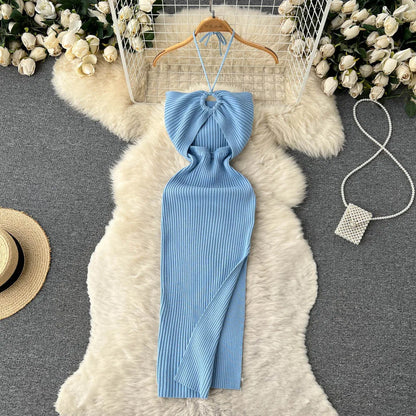 YuooMuoo Chic Fashion Sexy Package Hips Split Knitted Summer Dress 2025 Women Slim Elastic Bodycon Party Dress Streetwear Outfit