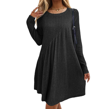 Womens Fall Sweater Dresses Streetwear Crew Neck Long Sleeve Winter Knitted Midi Dress 2024 Asymmetrical Pullover Short Dresses