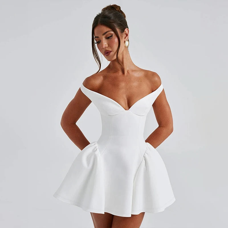 Townlike Waist Wrap A-line Pleated Dress Women Halter Mini 2024 Summer Dress V Neck Backless Nightclub Sexy Party Dresses