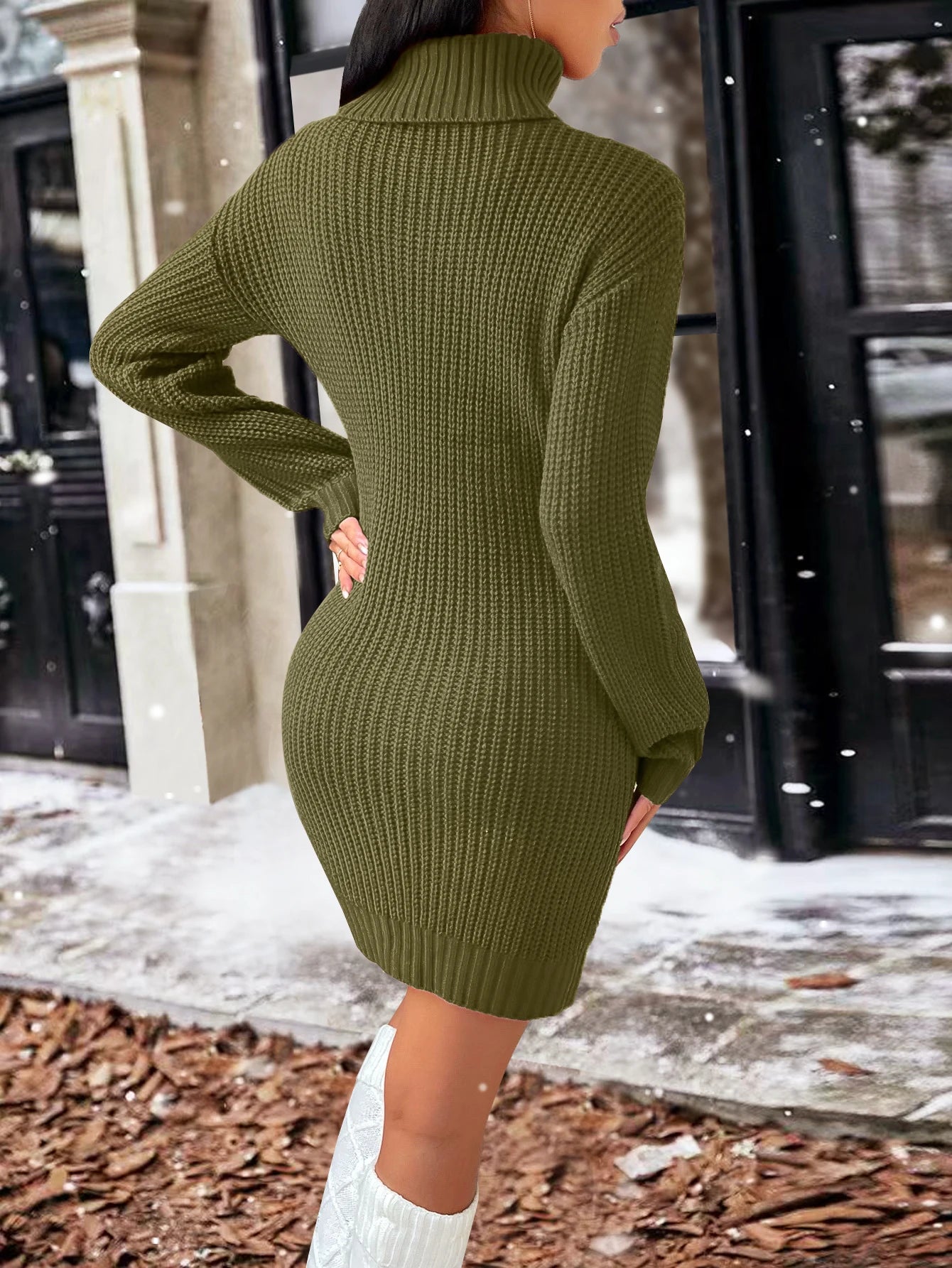 Clear color long sleeve sweater fashion turtleneck sweater women's dress