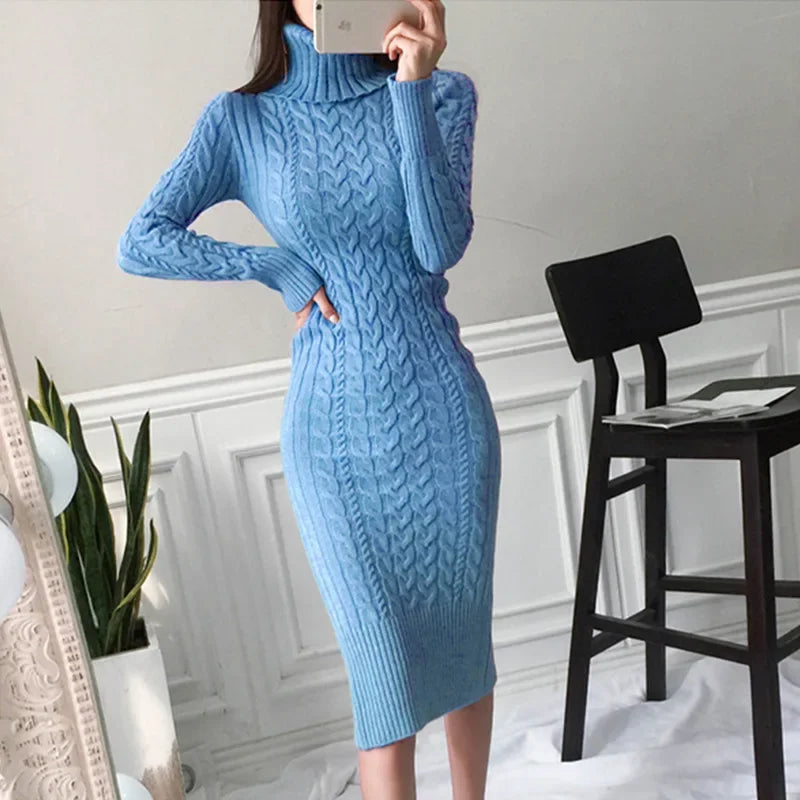 2024 Autumn/Winter Women's Knit Dress Sexy Polo/Turtle Neck Long Sleeve Medium-Length Slimming Smooths Your Silhouette