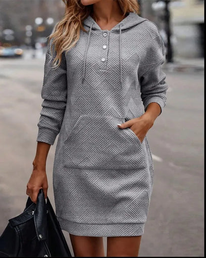 Women Casual Sweatshirt Dress Autumn Winter Mid Length Striped Hooded Sweatshirt For Women Slim Solid Color Hooded Pullovers