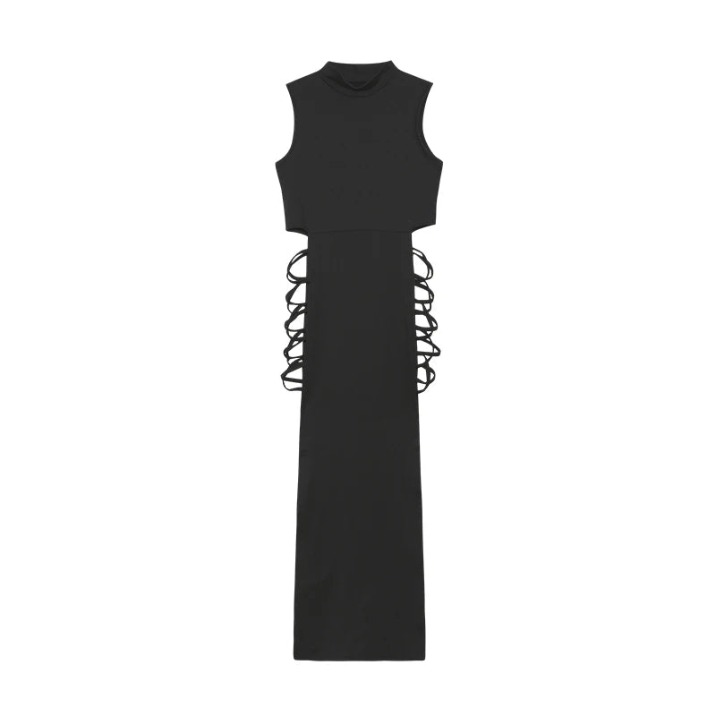 Criss Cross Cut Out Dress, Sexy Bodycon Mock Neck Sleeveless Dress, Women's Clothing