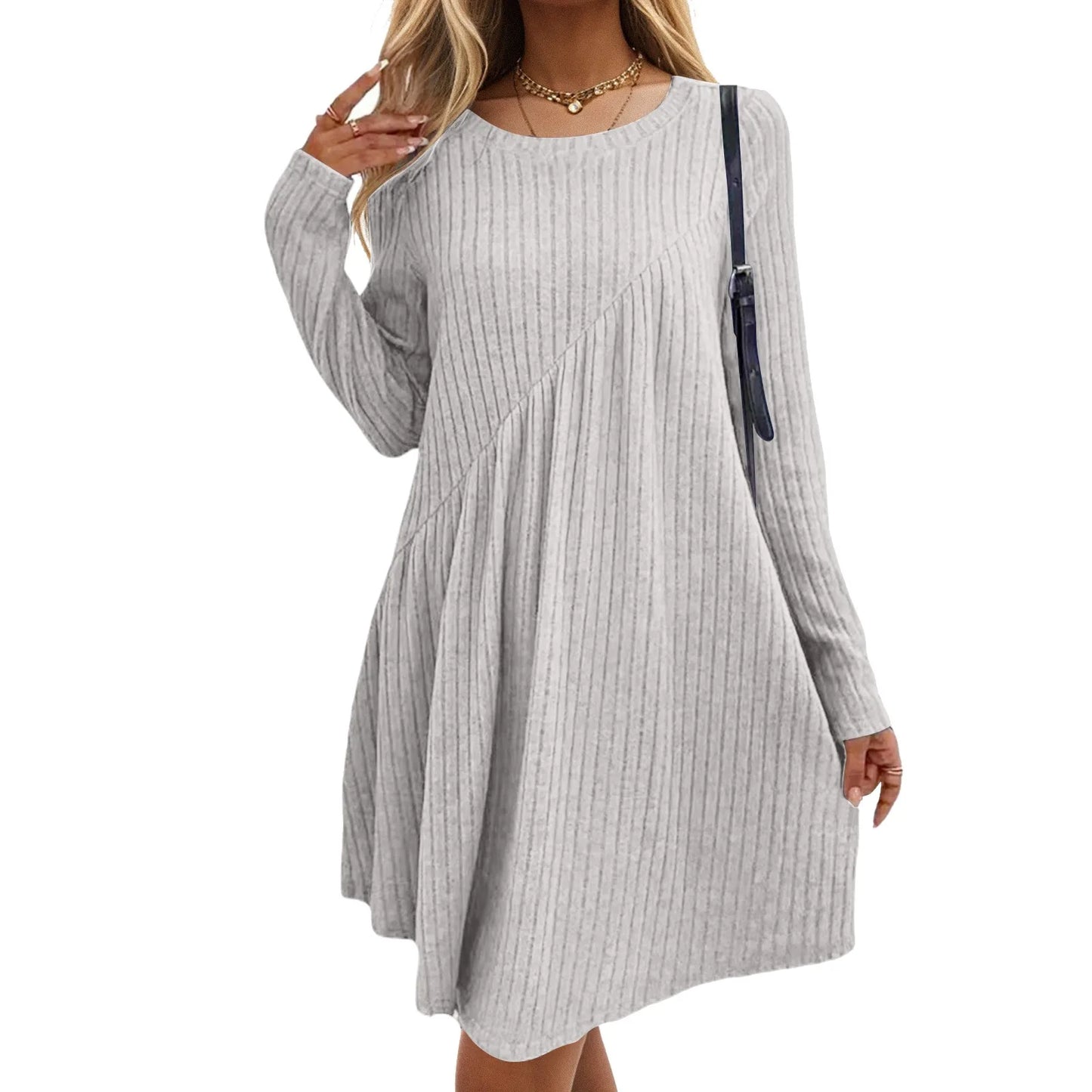 Womens Fall Sweater Dresses Streetwear Crew Neck Long Sleeve Winter Knitted Midi Dress 2024 Asymmetrical Pullover Short Dresses