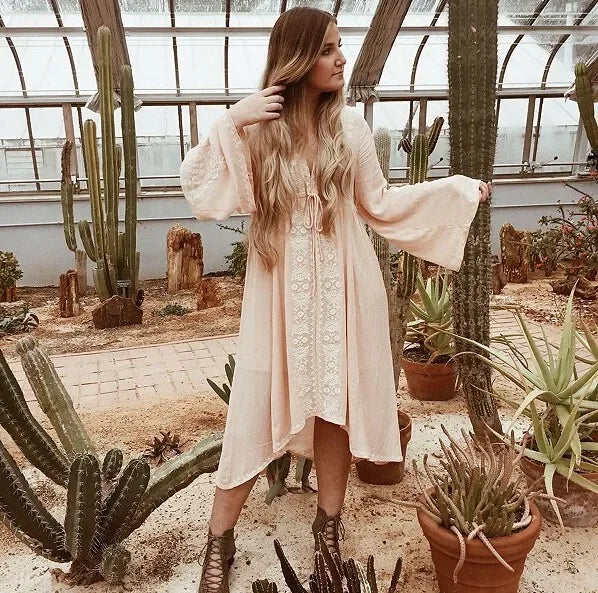 TEELYNN long sleeve dresses Women tunic Vintage floral Embroidered Cotton Long Dress vestidos Casual Hippie Boho Asymmetric robe