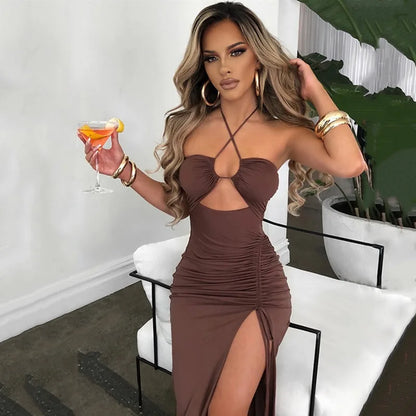 Sexy Dress Women Summer New Sleeveless Backless Hollow Out Dresses Slim Fashion Split Bandage Casual Bodycon Elegant Party Dress