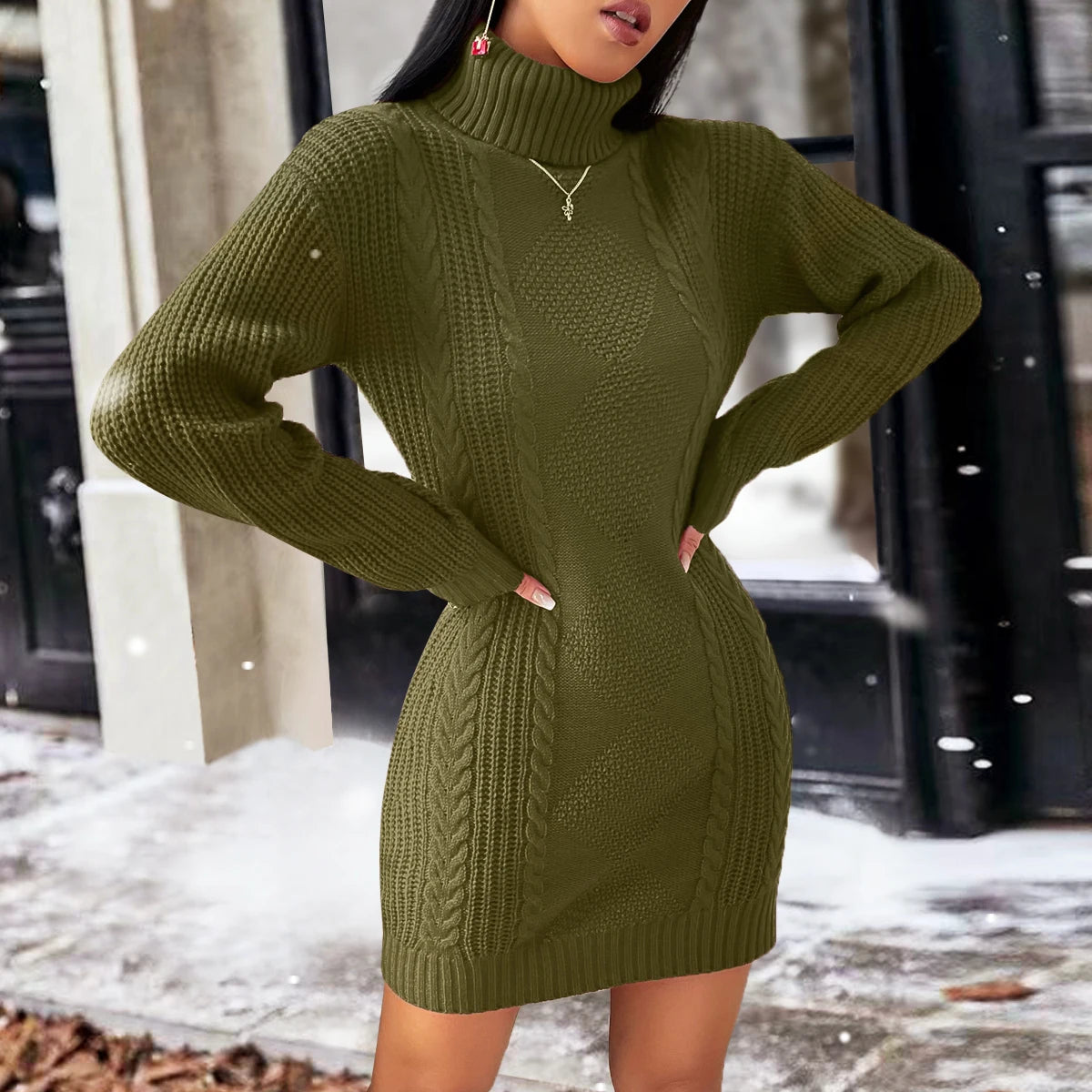 Clear color long sleeve sweater fashion turtleneck sweater women's dress